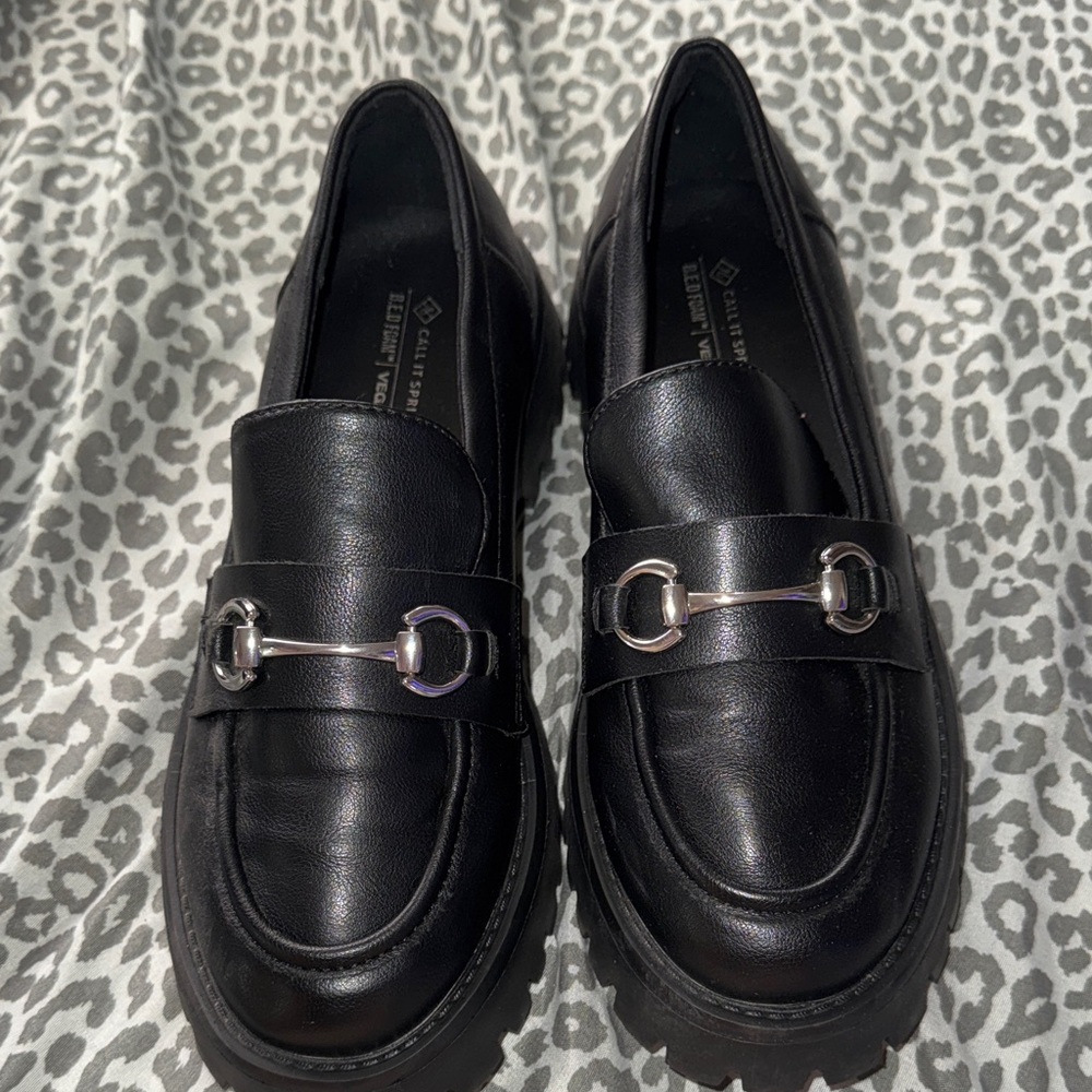 Call It Spring Black Loafers with Silver Detail